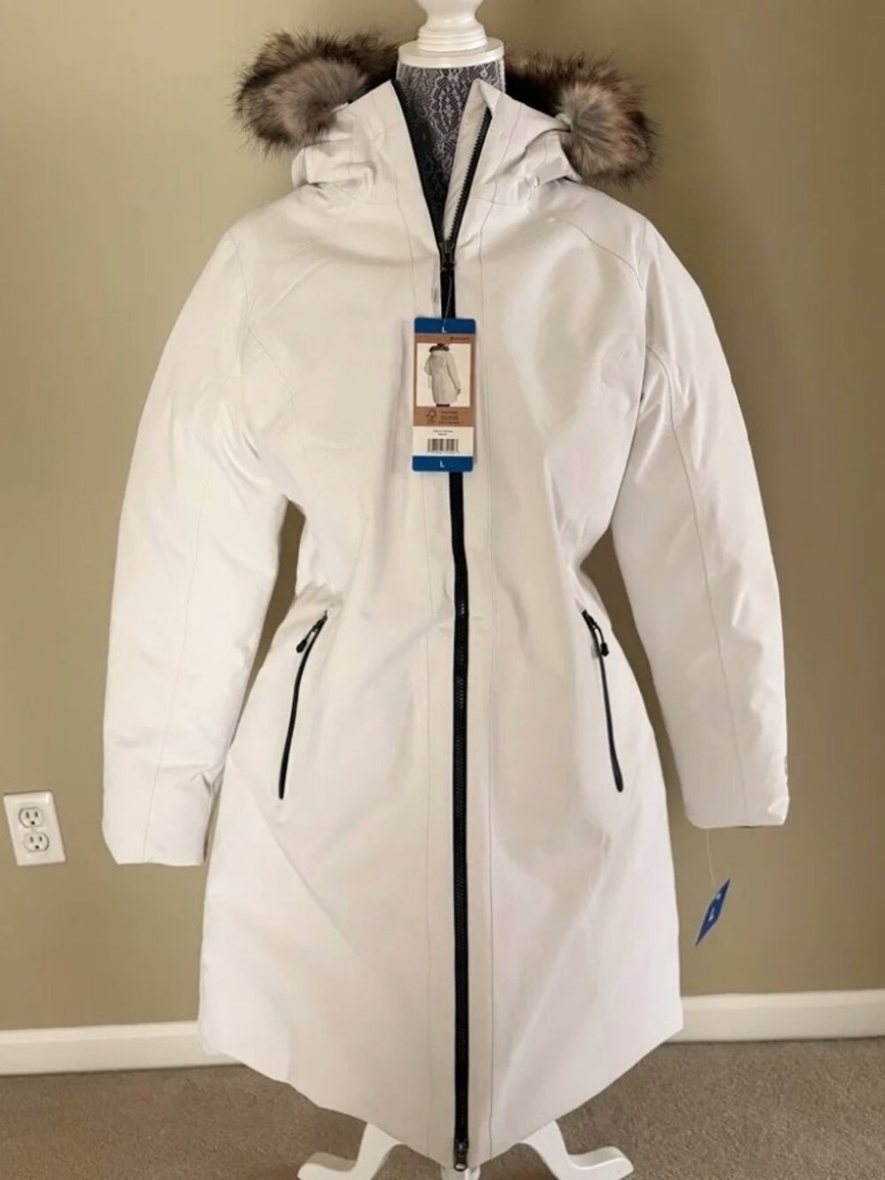 NEW Eddie Bauer Womens' 650-Fill Down Parka Coat L NWT Cream Hooded Waterproof